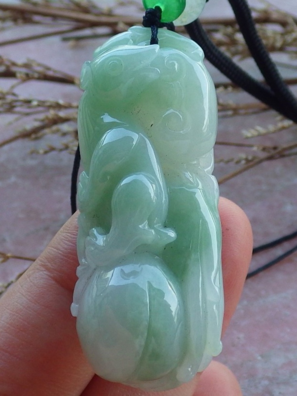 Certified Natural Burma A Jade jadeite Mouse Rat Ruyi Pendant Necklace